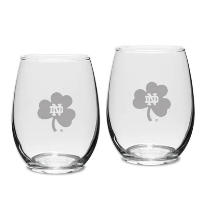 Notre Dame Fighting Irish Set of 2 Deep Etched Engraved Shamrock Stemless Wine Glasses