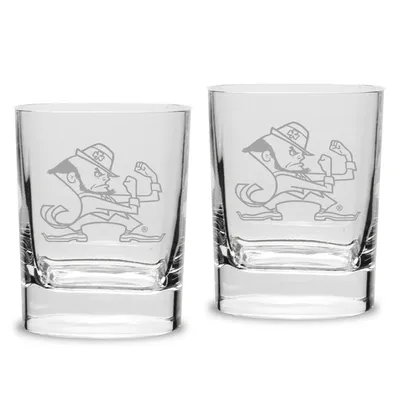 Notre Dame Fighting Irish Set of 2 Leprechaun Square Double Old Fashioned Glasses