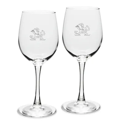 Notre Dame Fighting Irish Set of 2 Leprechaun Traditional White Wine Table Glasses