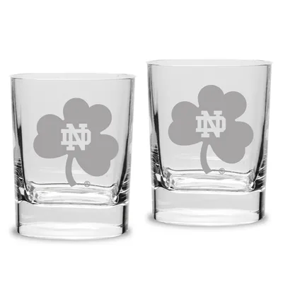Notre Dame Fighting Irish Set of 2 Shamrock Square Double Old Fashioned Glasses