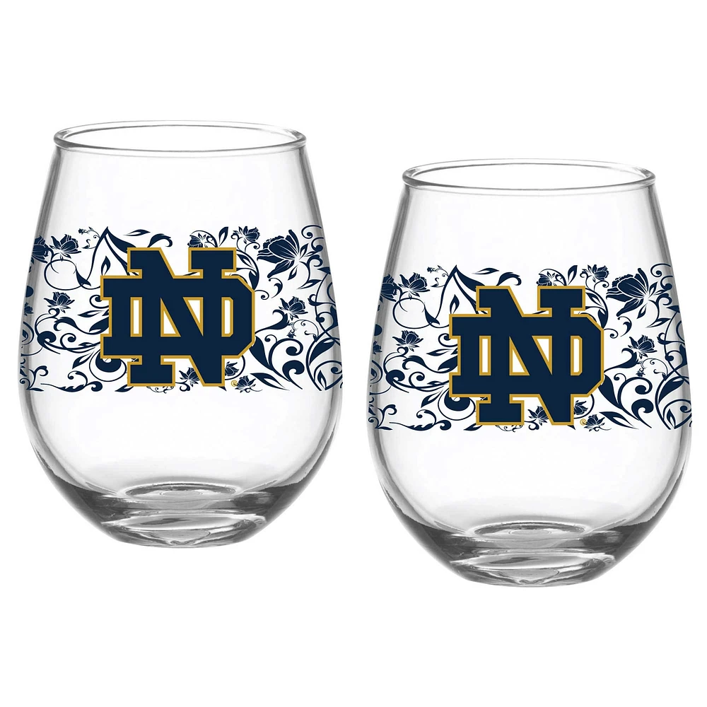 Notre Dame Fighting Irish Two-Pack 15oz. Floral Stemless Glass Set