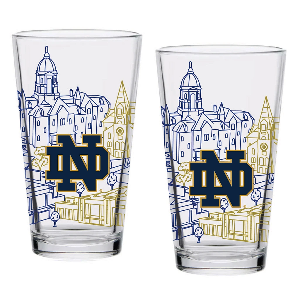 Notre Dame Fighting Irish Two-Pack 16oz. Campus Line Art Pint Glass Set