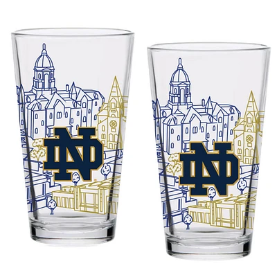 Notre Dame Fighting Irish Lot de deux 16oz. Ensemble de verres à pinte Campus Line Art