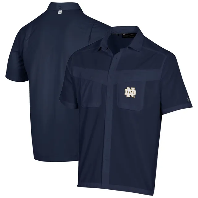 Columbia Men's Notre Dame Fighting Irish Navy Slack Tide Camp Button Down Shirt, Small, Blue