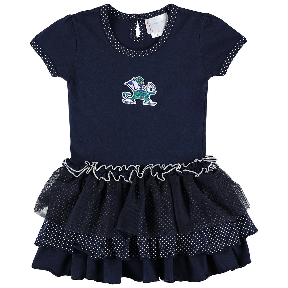 Robe tutu à pin bleu marine pour tout-petits avec inscription « Two Feet Ahead » de Notre Dame Fighting Irish