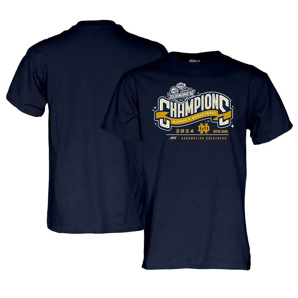 T-Shirt unisexe bleu 84 marine Notre Dame Fighting Irish 2024 ACC, pour femmes, tournoi de conférence basket-ball, Champions vestiaire