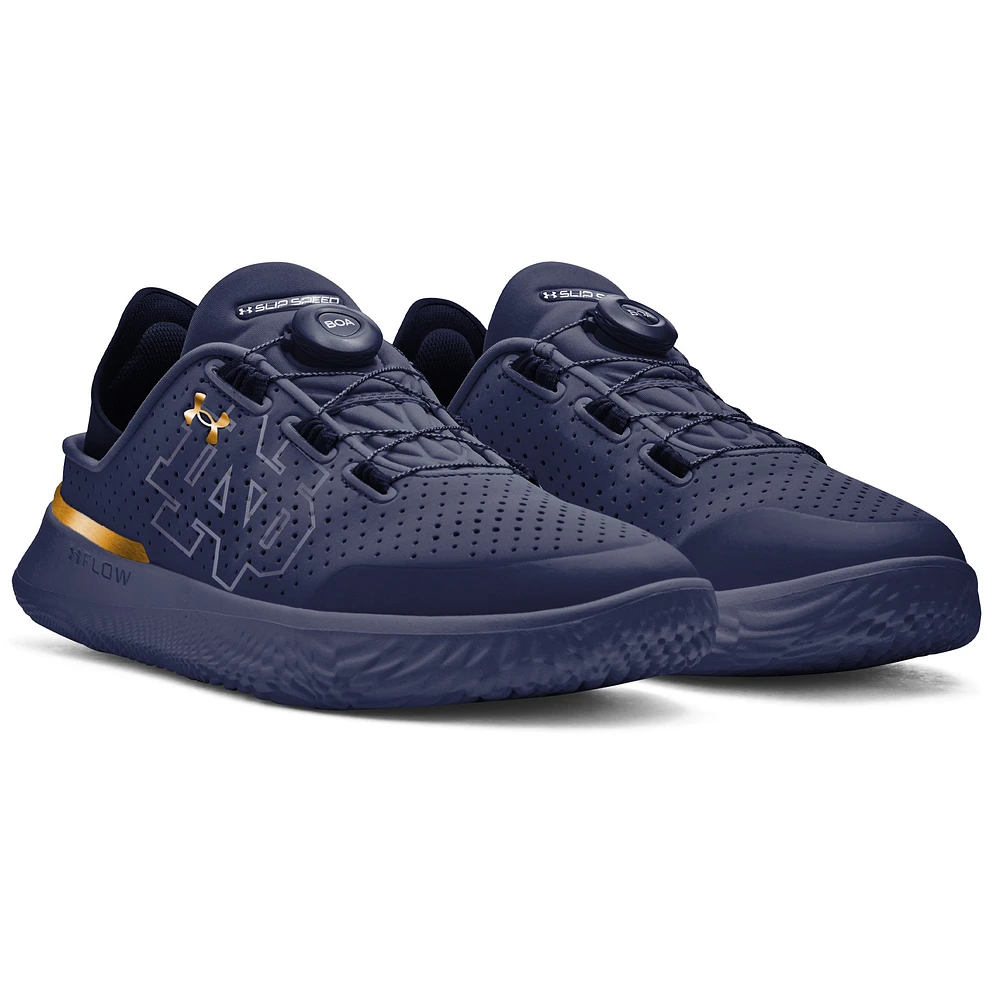 Chaussures de course unisexes Under Armour bleu marine Notre Dame Fighting Irish SlipSpeed