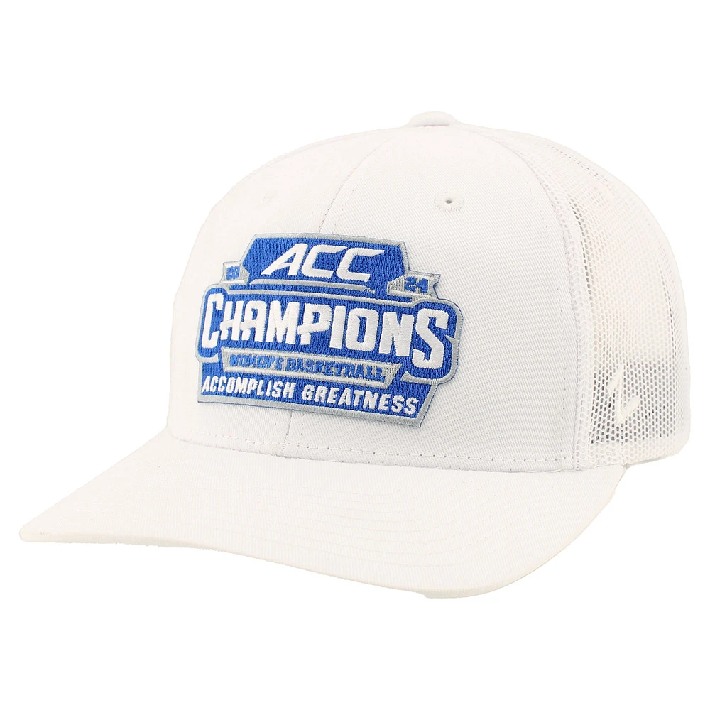 Unisex Zephyr  White Notre Dame Fighting Irish 2024 ACC Women's Basketball Conference Tournament Champions Locker Room Adjustable Trucker Hat