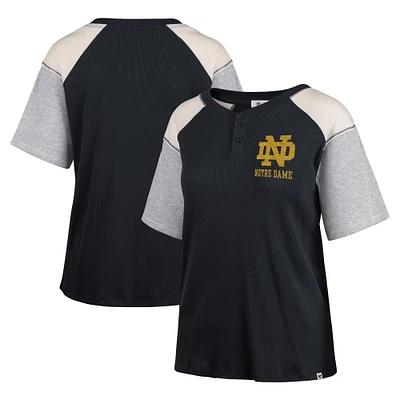 T-shirt '47 noir Notre Dame Fighting Irish Underline Harvey Colorblock Raglan Henley pour femmes