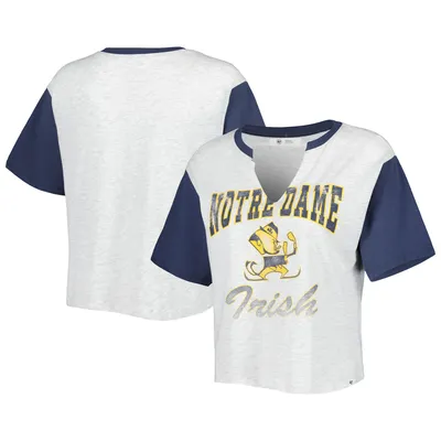 Notre Dame Fighting Irish '47 Women's Dolly Cropped V-Neck T-Shirt - Heather Gray/Navy