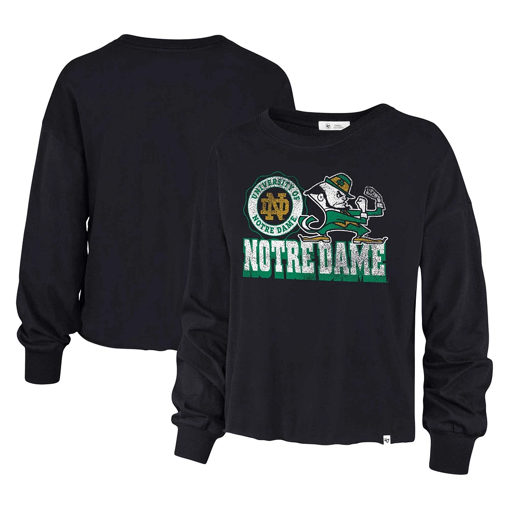 T-shirt à manches longues et taille haute pour femmes '47 Navy Notre Dame Fighting Irish Bottom Line Parkway