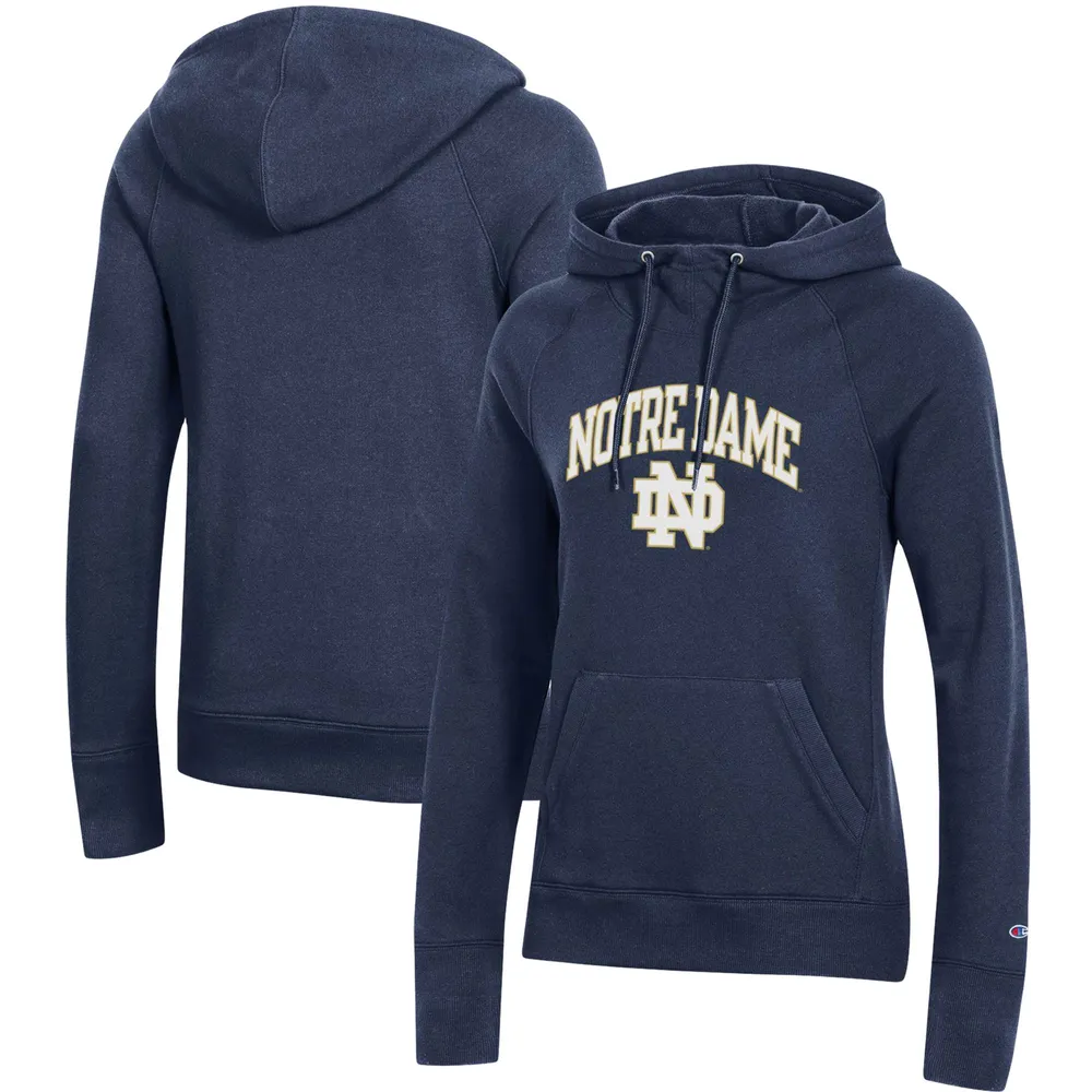 Lids Dame Fighting Champion Women's Arch Team Logo Pullover Hoodie - Navy | Green Tree