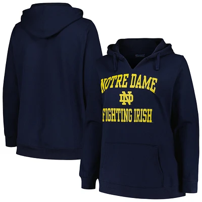 Women's Champion Navy Notre Dame Fighting Irish Plus Heart & Soul Notch Neck Pullover