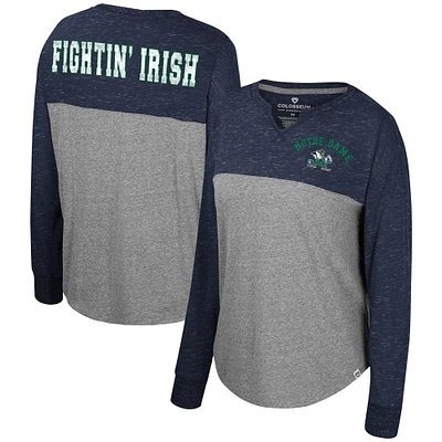 Colosseum Heather Grey/Navy Notre Dame Fighting Irish Jelly of the Month T-shirt surdimensionné à manches longues en trois mélanges pour femmes