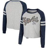 Women's Colosseum Heather Gray Notre Dame Fighting Irish I'm Gliding Here Raglan Long Sleeve Cropped T-Shirt