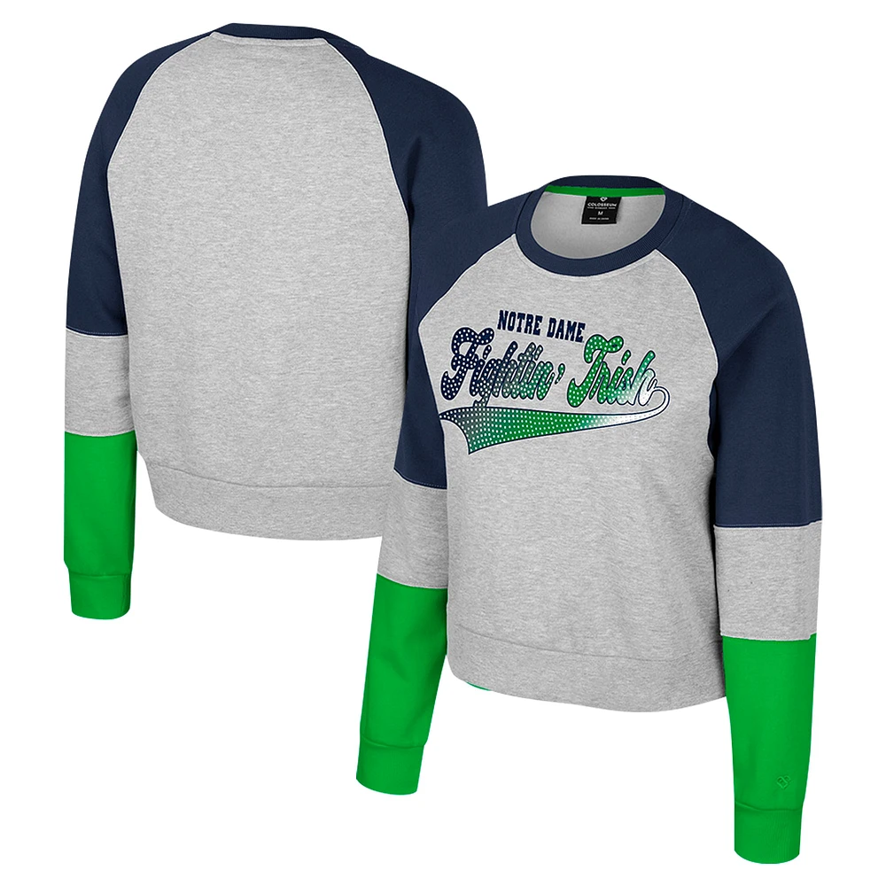 Sweat-shirt à col rond et strass Katinka pour femme Colosseum Heather Grey Notre Dame Fighting Irish