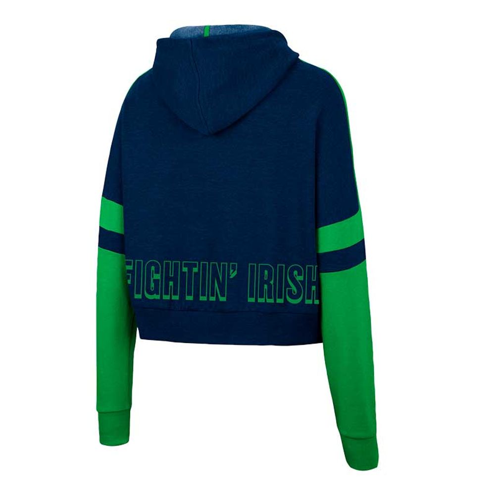 Women's Colosseum Heather Navy Notre Dame Fighting Irish Throwback Stripe Arch Logo Cropped Pullover Hoodie