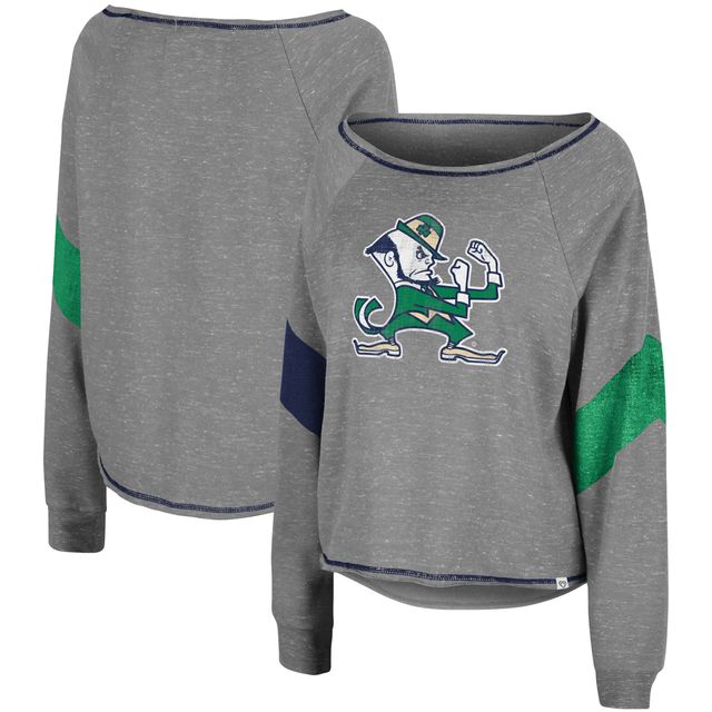 Colisée gris chiné pour femme Notre Dame Fighting Irish Amped Chevron Stripe Raglan Boat Neck Pullover Sweatshirt