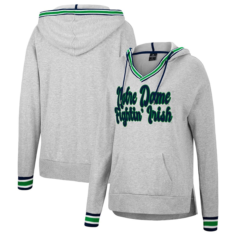 Women's Colosseum Heathered Gray Notre Dame Fighting Irish Andy V-Neck Pullover Hoodie