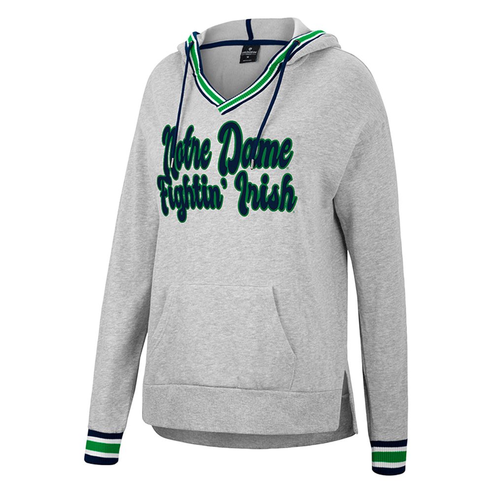 Women's Colosseum Heathered Gray Notre Dame Fighting Irish Andy V-Neck Pullover Hoodie