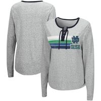 Women's Colosseum Heathered Gray Notre Dame Fighting Irish Sundial Tri-Blend Long Sleeve Lace-Up T-Shirt