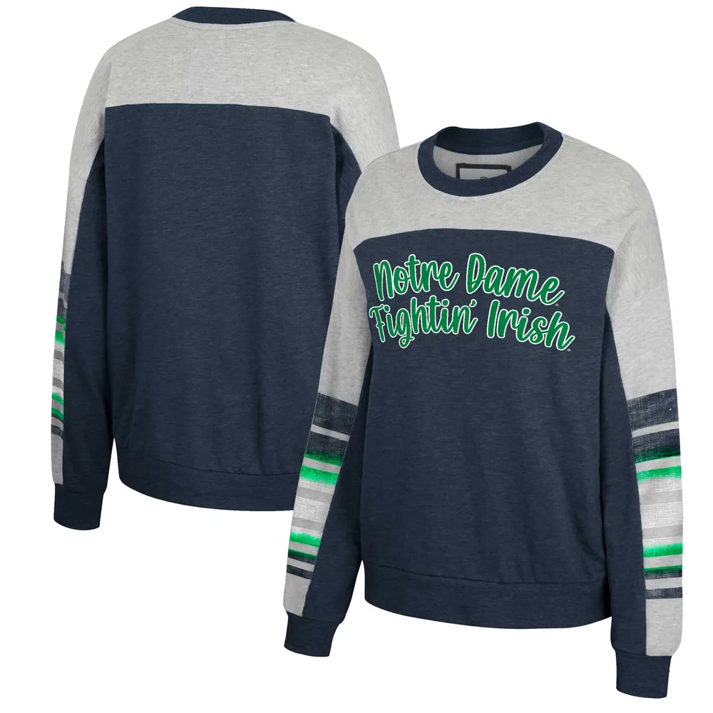 Women's Colosseum Navy/Heather Gray Notre Dame Fighting Irish Baby Talk Pullover Sweatshirt