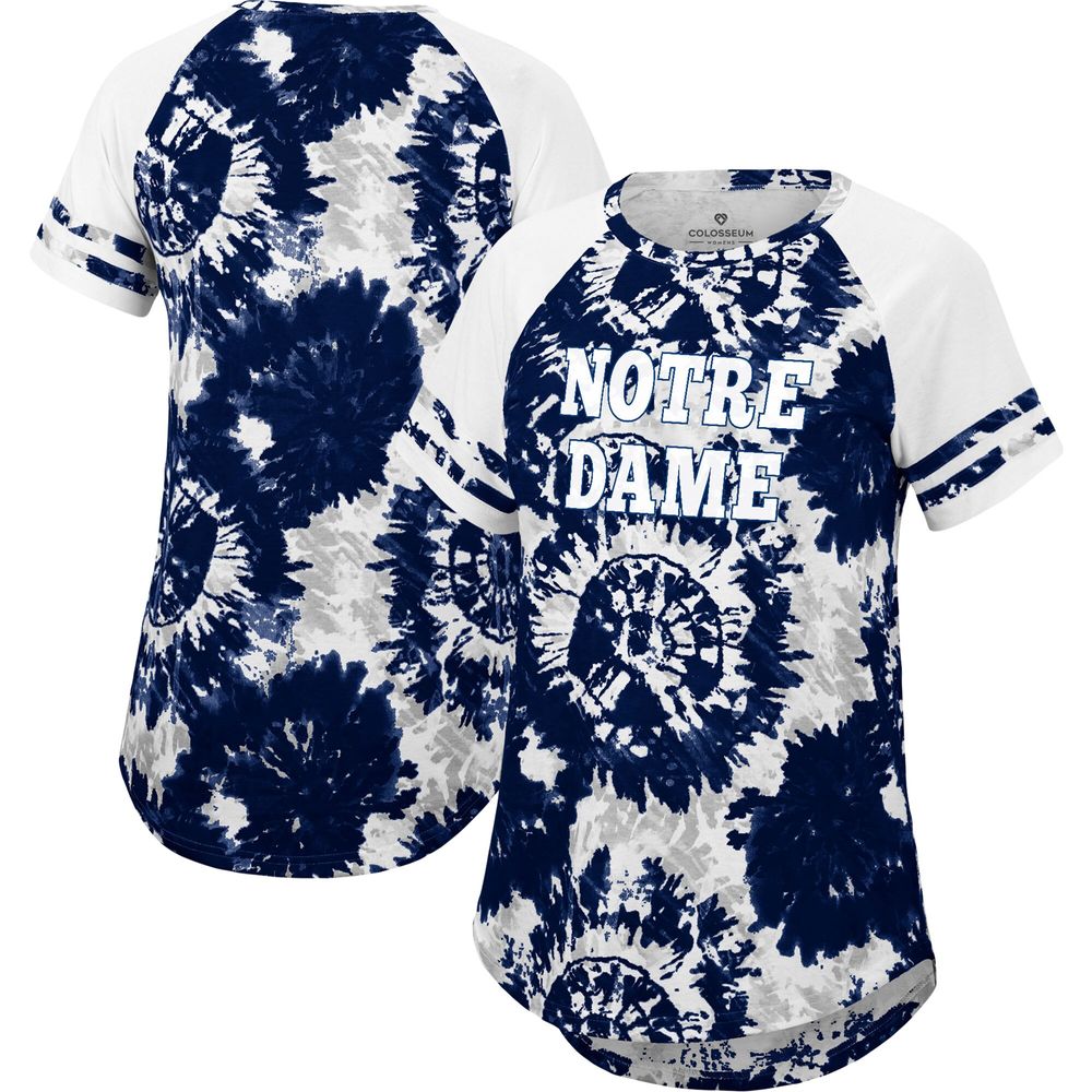 Women's Colosseum Navy/White Notre Dame Fighting Irish Annie Oversized Tie-Dye Raglan T-Shirt