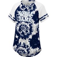 Women's Colosseum Navy/White Notre Dame Fighting Irish Annie Oversized Tie-Dye Raglan T-Shirt