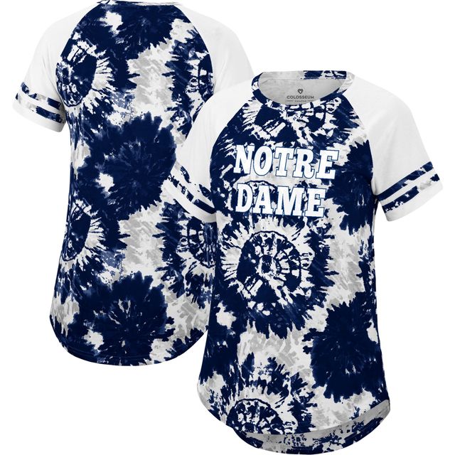 Colosseum Navy/White Notre Dame Fighting Irish Annie T-shirt raglan surdimensionné tie-dye pour femme