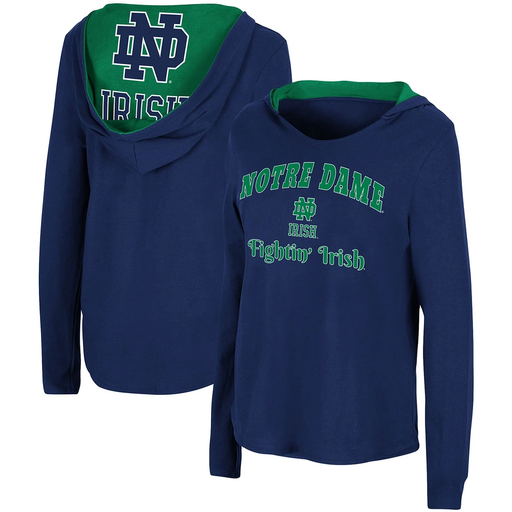 Colosseum Navy Notre Dame Fighting Irish Catalina Sweat à capuche T-shirt manches longues pour femme