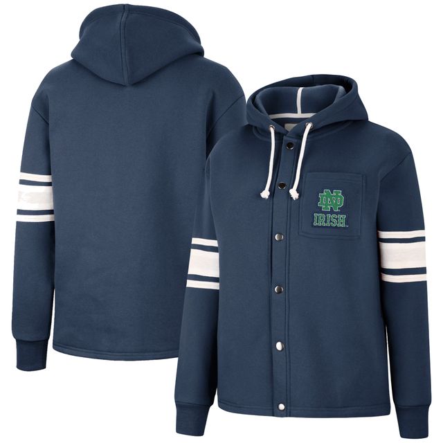 Colosseum Navy Notre Dame Fighting Irish Mia Striped Full-Snap Hoodie Jacket