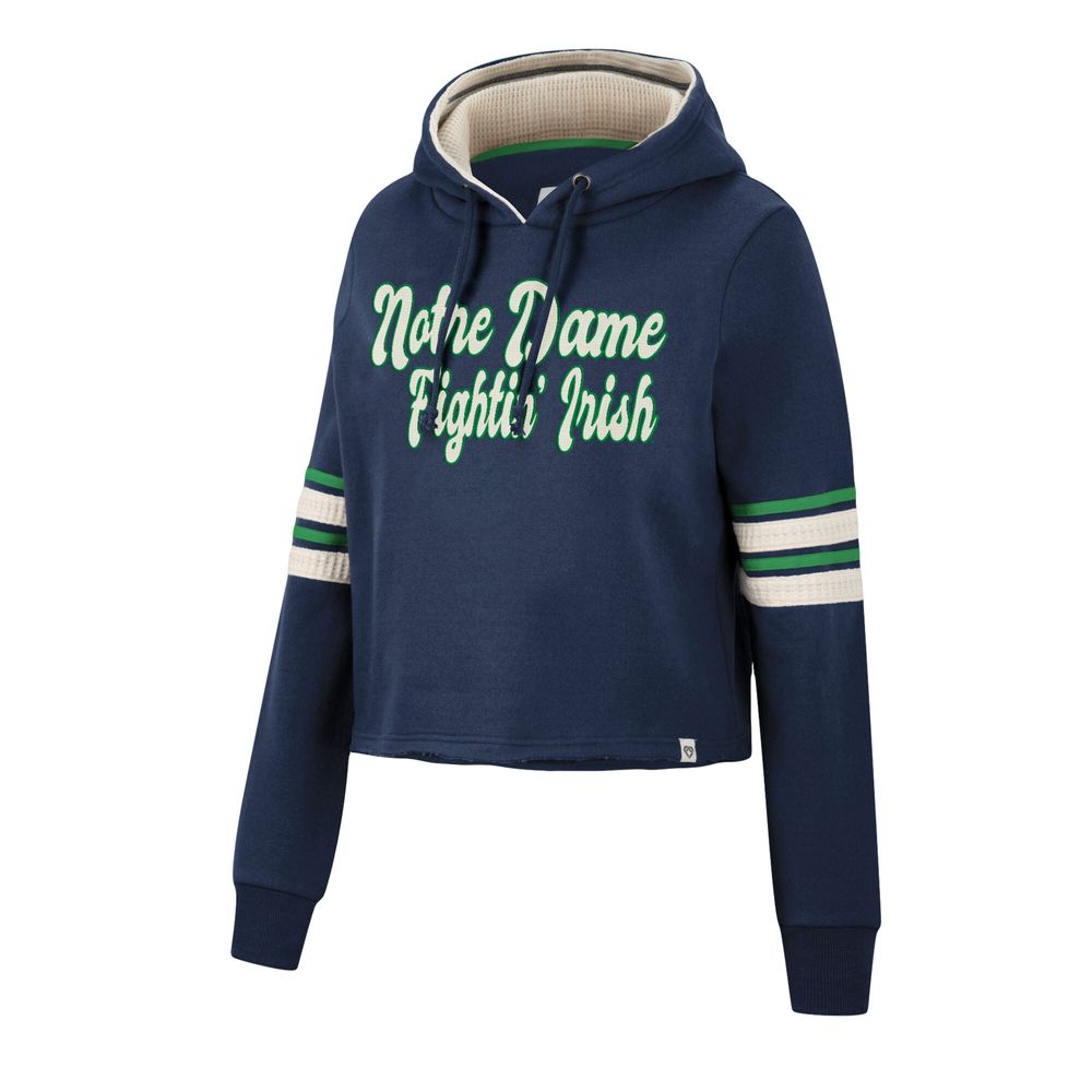 Women's Colosseum Navy Notre Dame Fighting Irish Retro Cropped Pullover Hoodie