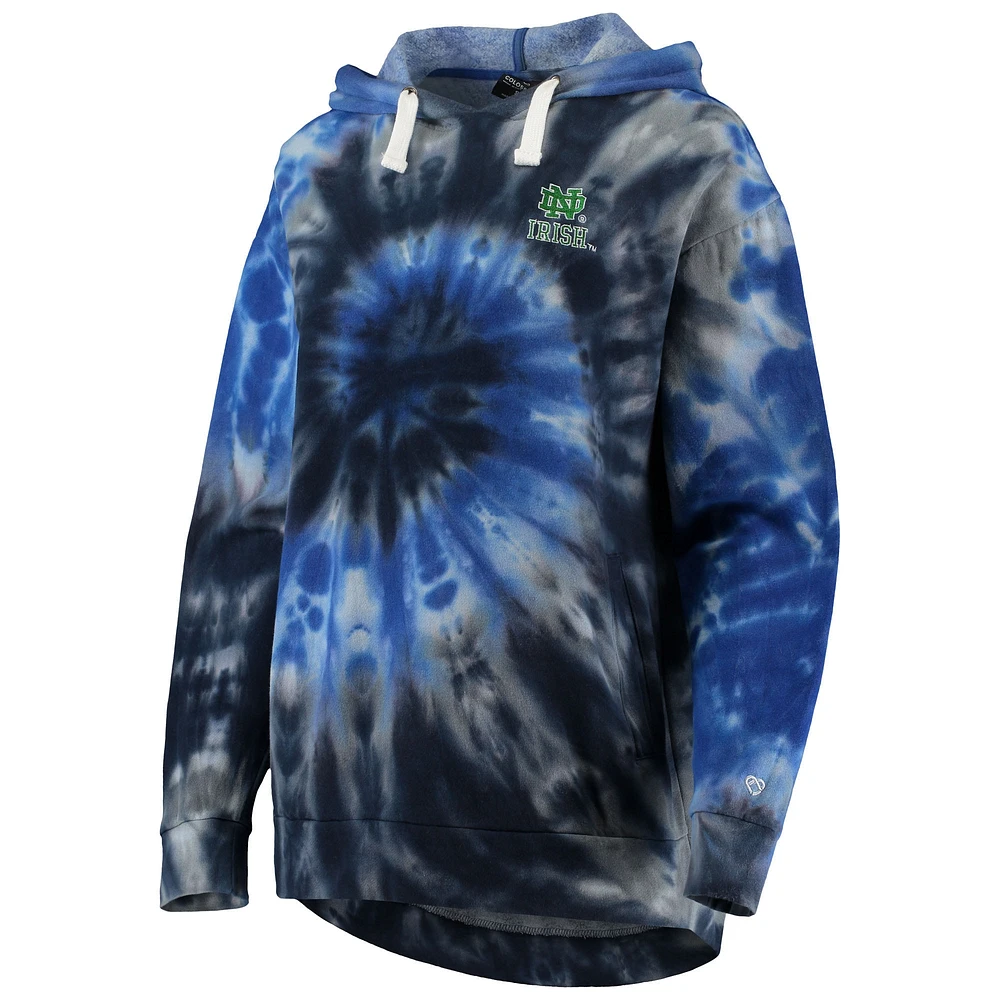 Women's Colosseum Navy Notre Dame Fighting Irish Slow Ride Spiral Tie-Dye Oversized Pullover Hoodie