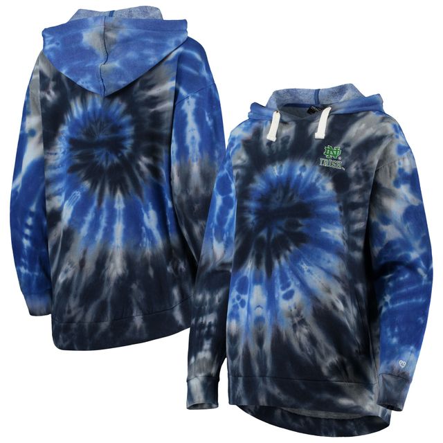 Sweat à capuche surdimensionné Colosseum Navy Notre Dame Fighting Irish Slow Ride Spiral Tie-Dye pour femme