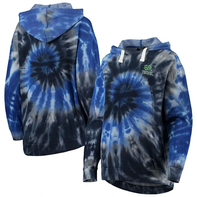 Women's Colosseum Navy Notre Dame Fighting Irish Slow Ride Spiral Tie-Dye Oversized Pullover Hoodie