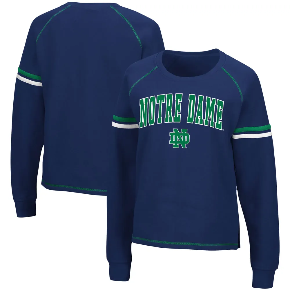 Colosseum Navy Notre Dame Fighting Irish Sweep Pass Sleeve Stripe Sweat-shirt raglan pour femme