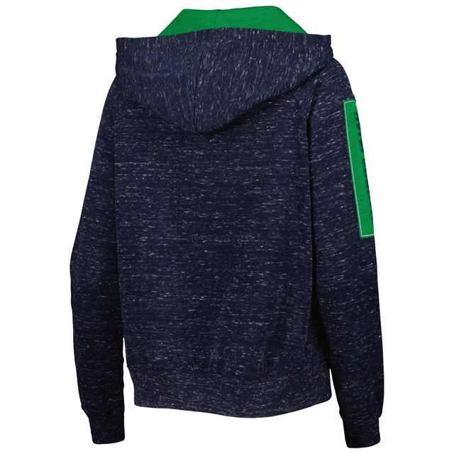 Colosseum Navy Notre Dame Fighting Irish The Devil Speckle Lace-Placket Raglan Sweat à capuche pour femmes