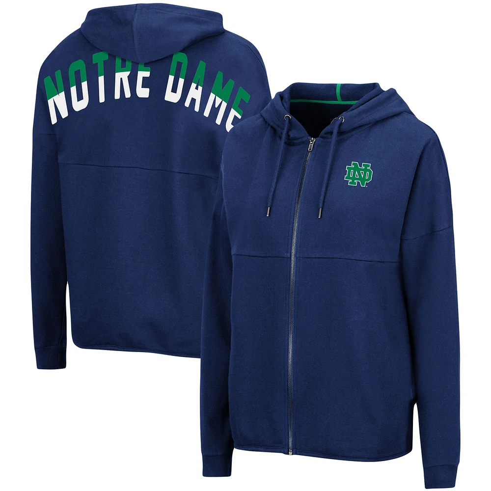 Women's Colosseum Navy Notre Dame Fighting Irish Two-Hit Full-Zip Hoodie