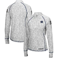 Women's Colosseum White Notre Dame Fighting Irish OHT Military Appreciation Officer Arctic Camo Fitted Lightweight 1/4-Zip Jacket