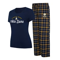 Ensemble de nuit Concepts Sport pour femmes, t-shirt et pantalon en flanelle, bleu marine/or, Notre Dame Fighting Irish Arctic
