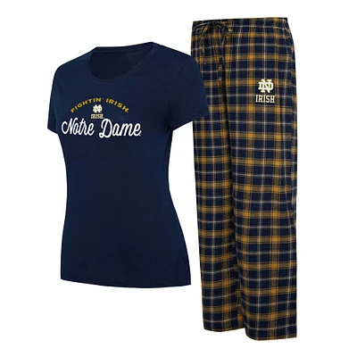 Ensemble de nuit Concepts Sport pour femmes, t-shirt et pantalon en flanelle, bleu marine/or, Notre Dame Fighting Irish Arctic