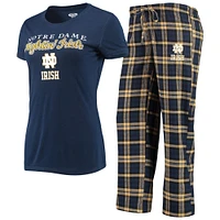 Concepts Sport Ensemble de nuit pour femme Bleu marine/doré Notre Dame Fighting Irish Lodge T-shirt et pantalon en flanelle