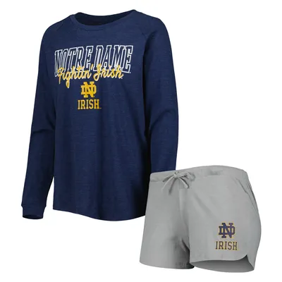 Notre Dame Fighting Irish Concepts Sport Women's Raglan Long Sleeve T-Shirt & Shorts Sleep Set - Navy/Gray