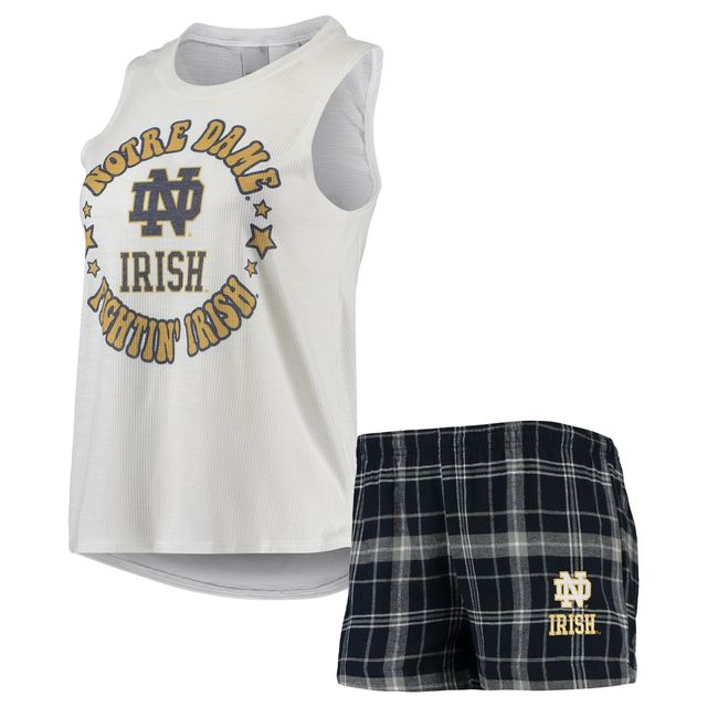 Concepts Sport Ensemble de nuit avec débardeur et short en flanelle Notre Dame Fighting Irish Ultimate pour femme Bleu marine/blanc