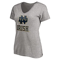 Women's Fanatics Gray Notre Dame Fighting Irish Primary Logo V-Neck T-Shirt
