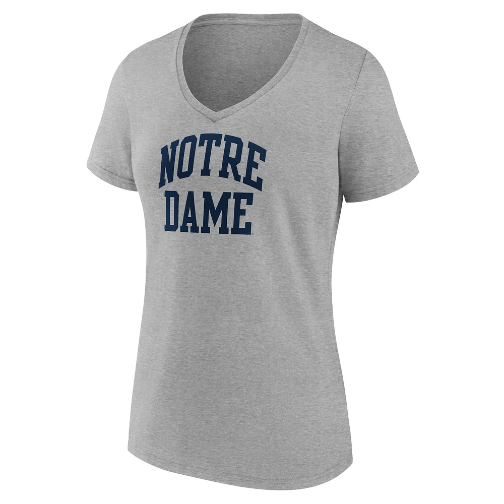 T-shirt à col en V Fanatics Heather Grey Notre Dame Fighting Irish Basic Arch pour femmes