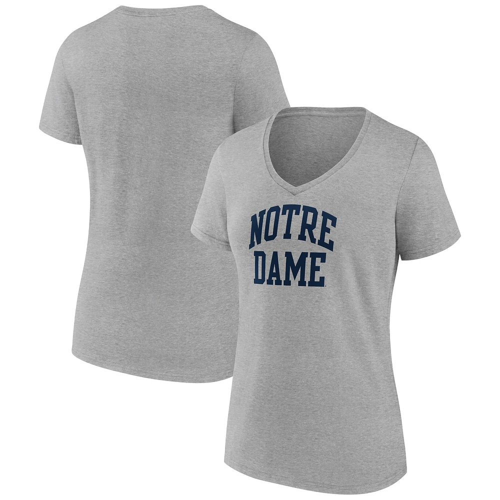 T-shirt à col en V Fanatics Heather Grey Notre Dame Fighting Irish Basic Arch pour femmes