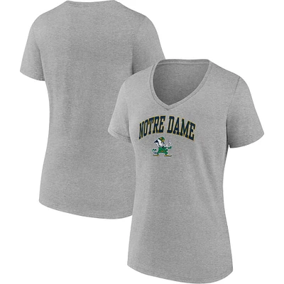 T-shirt col en V gris chiné Fanatics pour femmes du campus Fighting Irish de Notre Dame