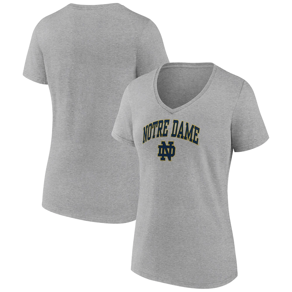 T-shirt col en V gris chiné Fanatics pour femmes du campus Fighting Irish de Notre Dame