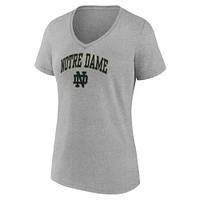 T-shirt col en V gris chiné Fanatics pour femmes du campus Fighting Irish de Notre Dame